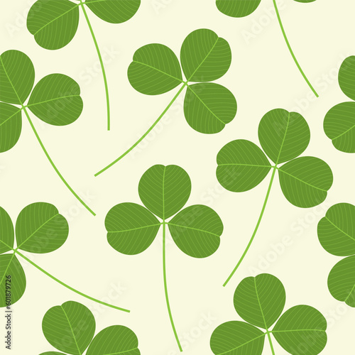 Seamless pattern with clover. Clover leaves on a light background.