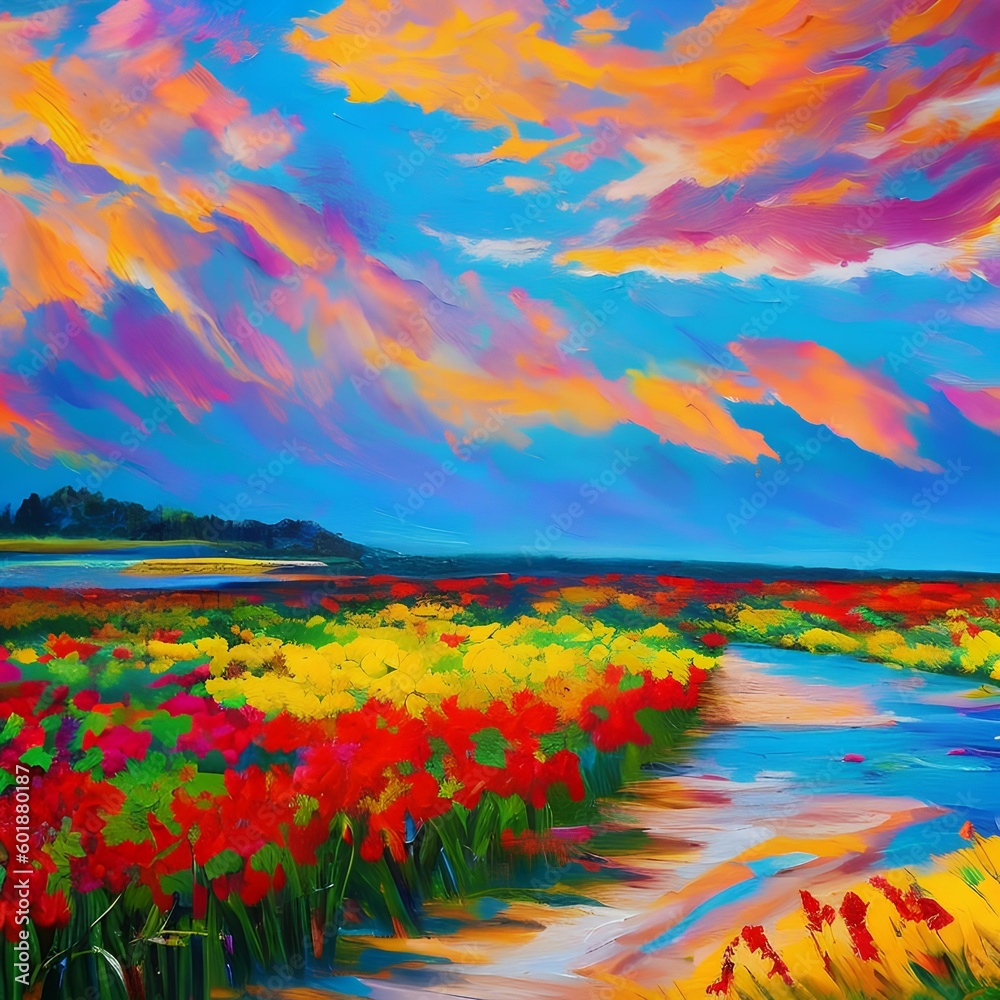 156 Oil Painting: A creative and artistic background featuring oil painting in bold and vibrant colors that create a unique and modern look5, Generative AI