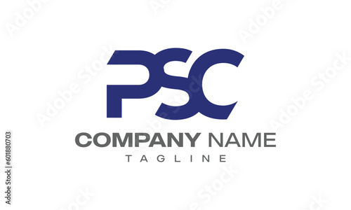 Creative Logo PSC initial letter blue color PSC Letter on white background. photo