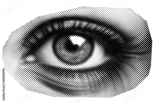 PNG Eye Halftone Collage Element Isolated on Transparent Background