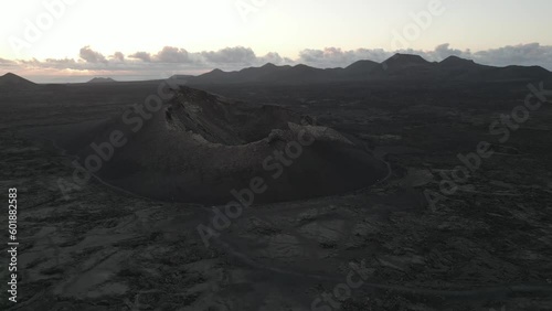 Aerial shot of Volcano El Cuervo at sunset, Timanfaya National Park, Tinajo, Las Palmas, Lanzarote photo