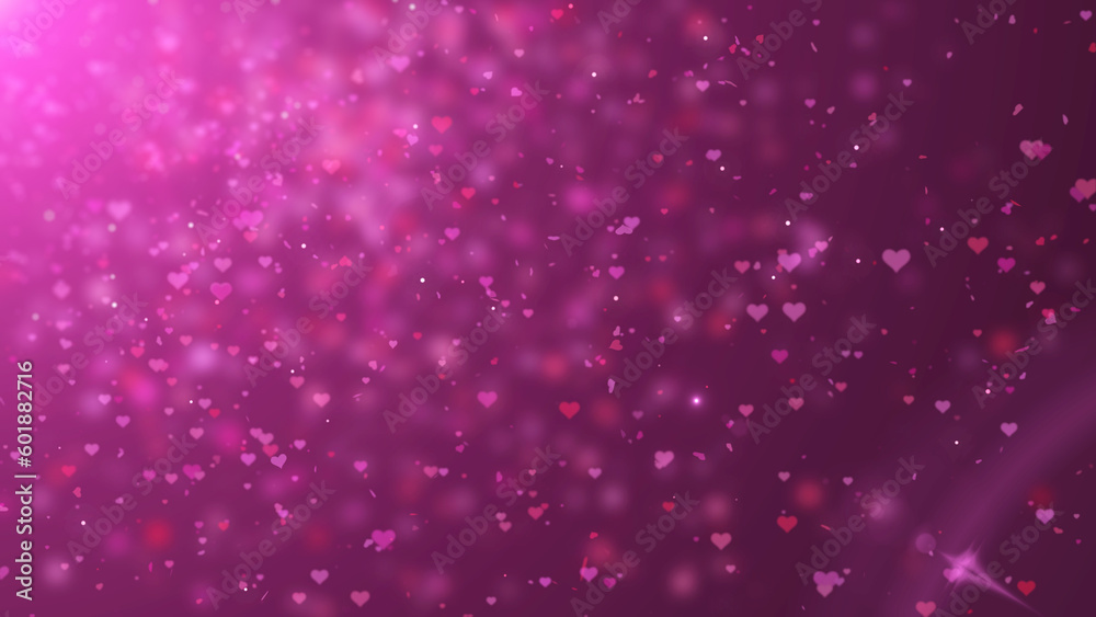 Abstract valentine love hearts particle glitter and flowing in the sky illustration use for holiday, wedding event or festival.
