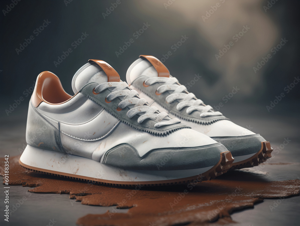 3D Render of White Vintage Running Shoes Stylish Antique