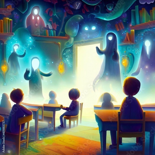 Classroom with students and Ghosts photo