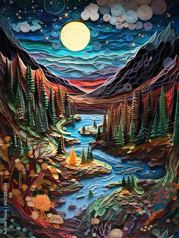 Naklejka premium Forest paper art style