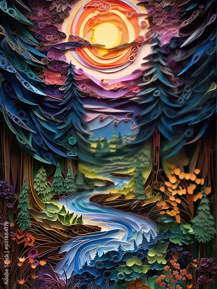 Forest paper art style Forest paper art style