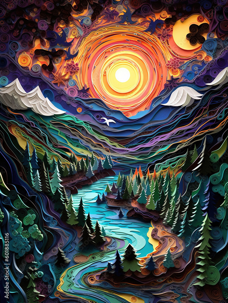 Forest paper art style Forest paper art style