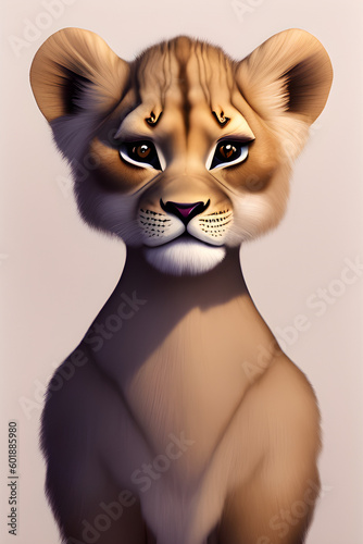 cute little lion on a light background, generative ai