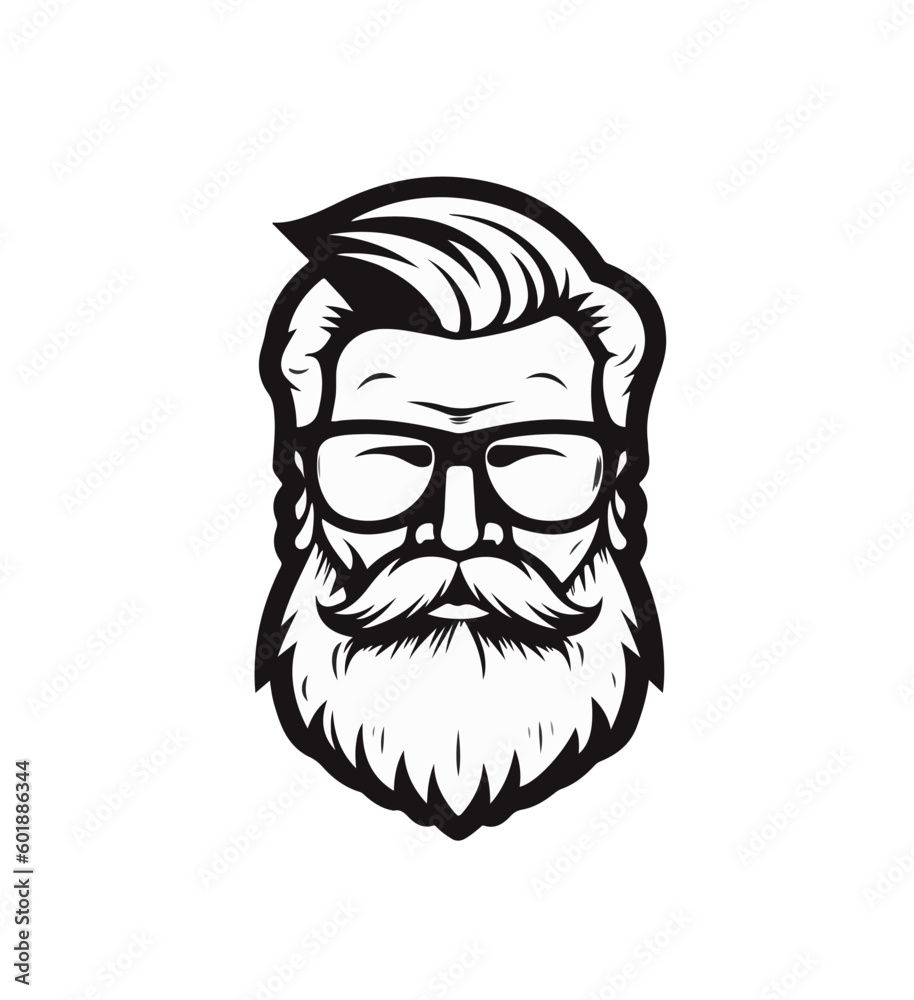 Black and white logo depicting the silhouette of a grandfather's face with a beard and glasses. Vector illustration Black and white logo depicting the silhouette of a grandfather's face with a beard and glasses. Vector illustration