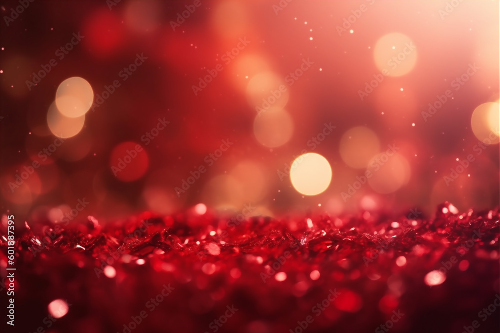 Red sparkles glitter and rays lights bokeh abstract holiday background/texture. AI generated content Red sparkles glitter and rays lights bokeh abstract holiday background/texture. AI generated content