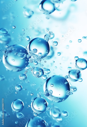 blue water with moving bubbles  high key lighting  lightbox  molecule  eye-catching  soft edge  organic format style AI generation