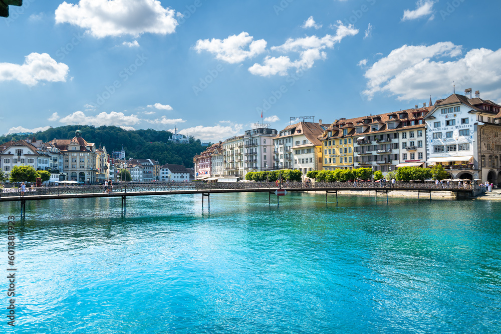 Switzerland travel - view of Lucerne and Rathaussteg pedestrian bridge