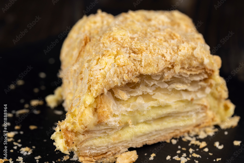 delicious piece of cake with puff pastry and sweet cream delicious piece of cake with puff pastry and sweet cream