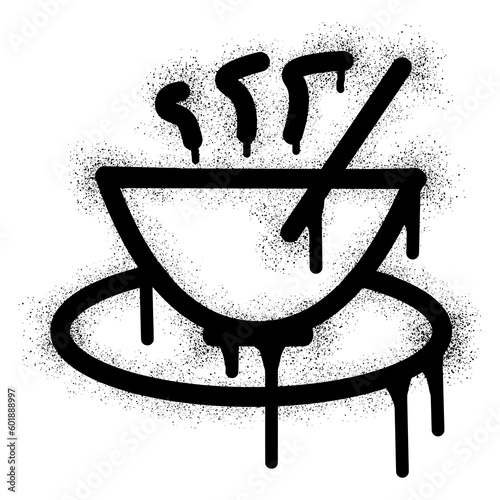 Soup food in bowl with black spray paint