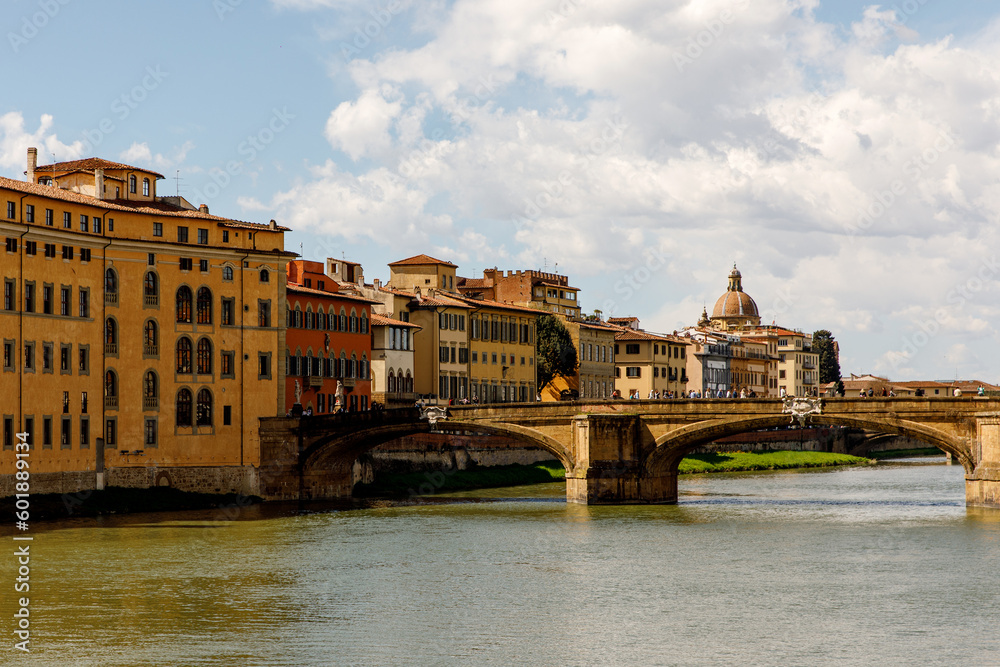 Ancient Italian architecture of the Florence waterfront, Italy.
