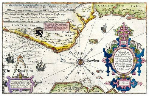 Kaart van de kusten van Vlaanderen, Normandieuml; en Engeland (ca. 1580; 1581) by Joannes van Doetechum photo