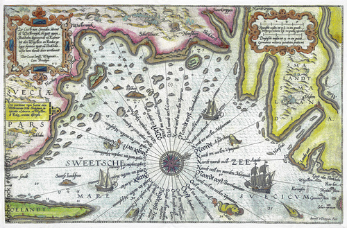Kaart van de kust van Zweden tussen Kalmar en Stockholm (ca. 1580; 1583) by Joannes van Doetechum. photo