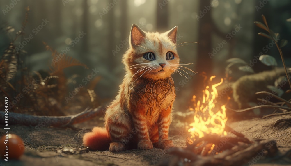 Animal figures in water, with fire or water effect, lion figure. Kitten and baby lion. Generative Ai Animal figures in water, with fire or water effect, lion figure. Kitten and baby lion. Generative Ai