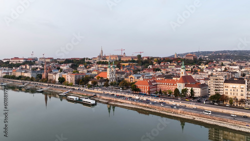 Aerial view of Budapest city skyline  Batthyany Square or Batthyany ter  a town square in Budapest. It is located on the Buda side of the Danube