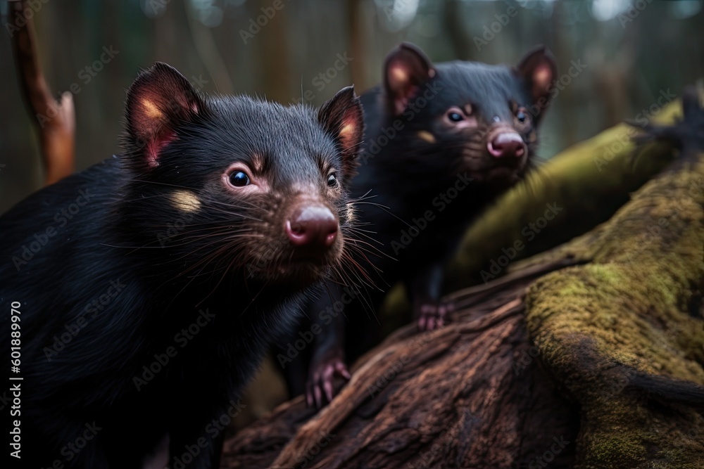 Tasmanian devil (Sarcophilus harrisii) is a carnivorous marsupial of the family Dasyuridae o in the wild on Tasmania.ai generated Tasmanian devil (Sarcophilus harrisii) is a carnivorous marsupial of the family Dasyuridae o in the wild on Tasmania.ai generated