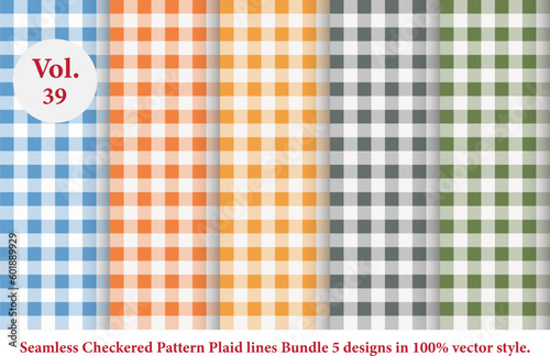 Plaid lines Pattern checkered Bundle 5 Designs Vol.39,vector Tartan seamless