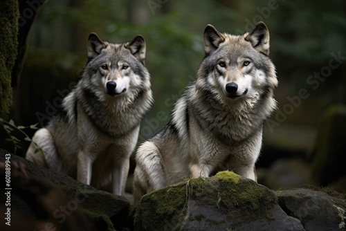 Portrait of a Gray wolves in North America forest