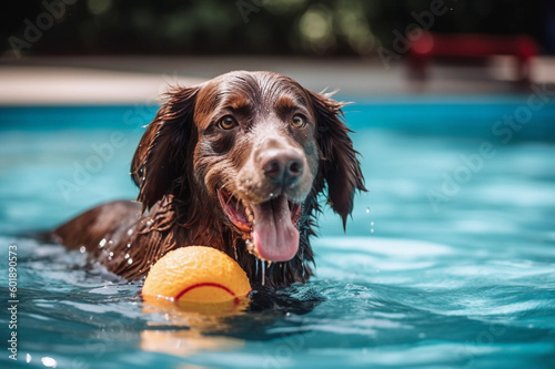 Happy dog in a swimming pool