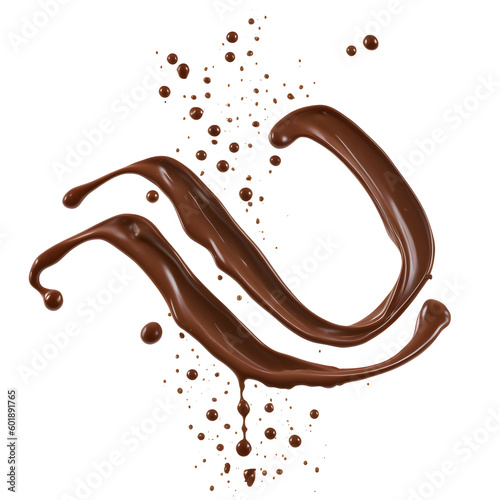 Illustration of melted and splashed chocolate element. pouring flowing chocolate. Transparent PNG is available. generative AI.
