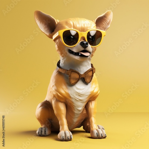 cute dog animal yellow adorable puppy background glasses chihuahua pet portrait. Generative AI. © SHOTPRIME STUDIO