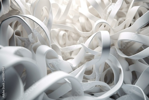 White 3D ribbons form an abstract wallpaper with a light render. Generative AI