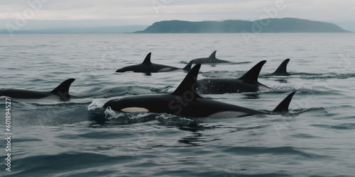 Orcas Swimming in the Sea, Generative AI