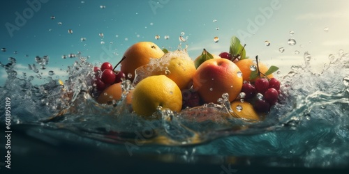 fresh food healthy vitamin fruit green diet background water strawberry drop. Generative AI.