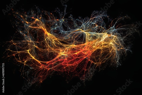 Abstract luminous energy flow wave isolated on black background made with generative AI © Vitalii But