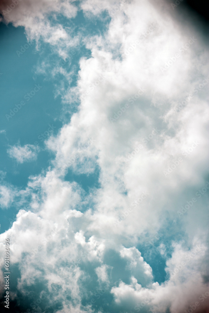 Obraz premium Spring Fluffy White & Gray Clouds – border, background, backdrop, and/or wallpaper
