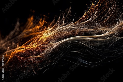 Abstract luminous energy flow wave isolated on black background made with generative AI