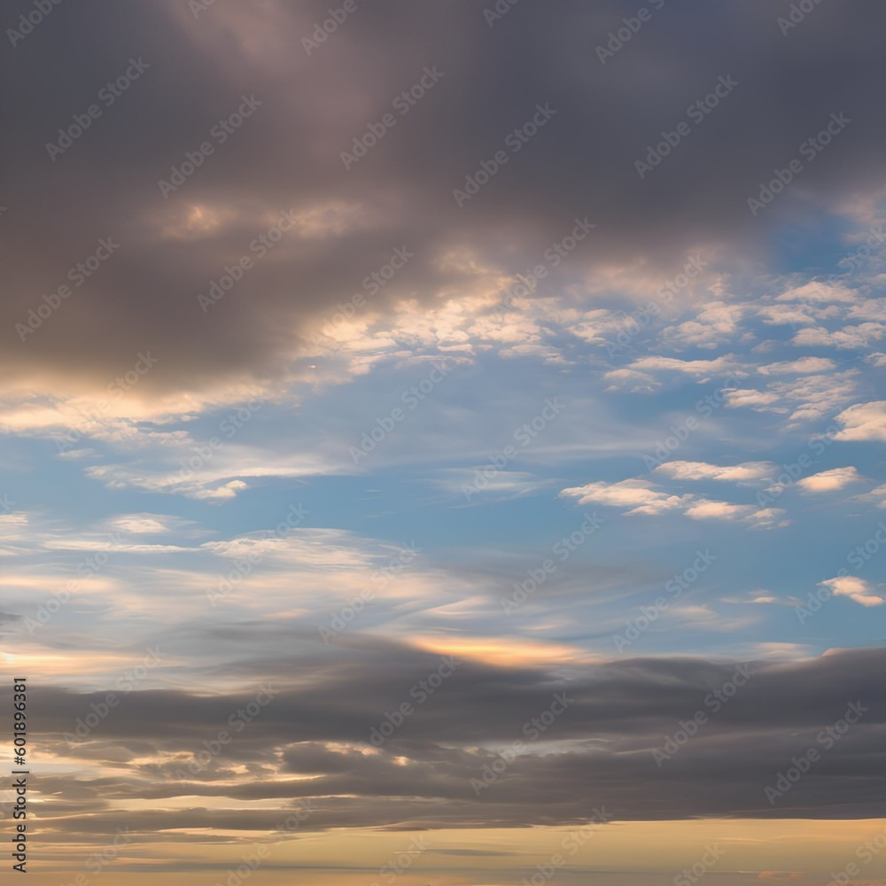 219 Cloudy Sky: A dreamy and ethereal background featuring cloudy sky in soft and muted colors that create a serene and tranquil atmosphere2, Generative AI