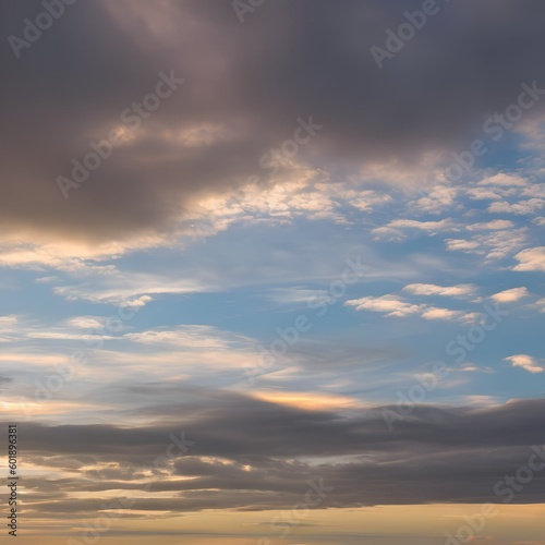 219 Cloudy Sky: A dreamy and ethereal background featuring cloudy sky in soft and muted colors that create a serene and tranquil atmosphere2, Generative AI