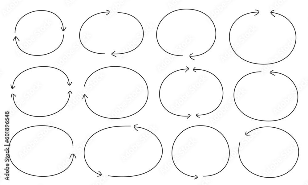 Obraz premium 細い線で描かれた矢印を組み合わせた丸い枠のセット