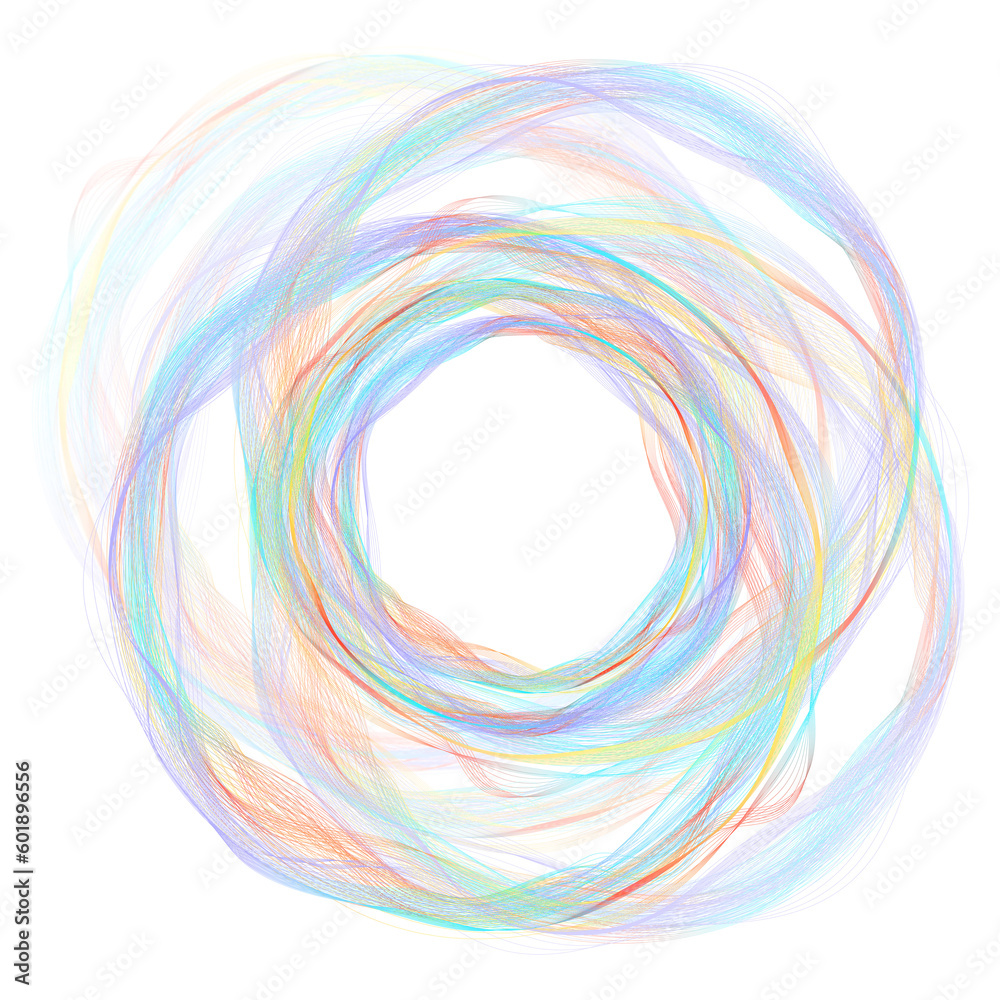 Big data, AI, network connection structure, data transmission. Cyclical wave figure of multicolored lines for design on IT or technological theme in transparent background - obrazy, fototapety, plakaty 