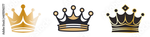Vector collection of creative king and queen crowns symbols or logo elements. Vector illustration