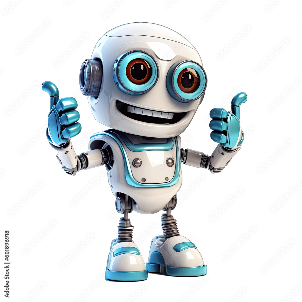 Naklejka premium Cute AI Robot Chatbot Thumbs Thumbs Up Isolated on Transparent Background - Generative AI 