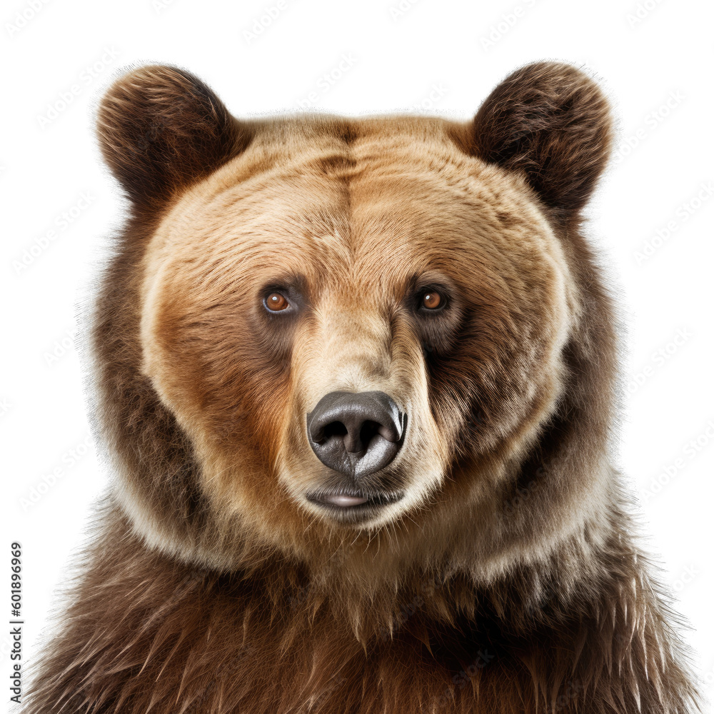 Fototapeta premium Bear Face Shot Isolated on Transparent Background - Generative AI 