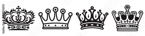 Vector collection of creative king and queen crowns symbols or logo elements. Vector illustration