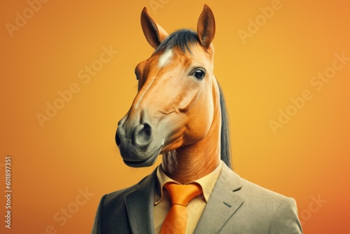 Anthropomorphic Horse dressed in a suit like a businessman. Business Concept. AI generated, human enhanced © top images