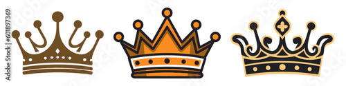 Vector collection of creative king and queen crowns symbols or logo elements. Vector illustration