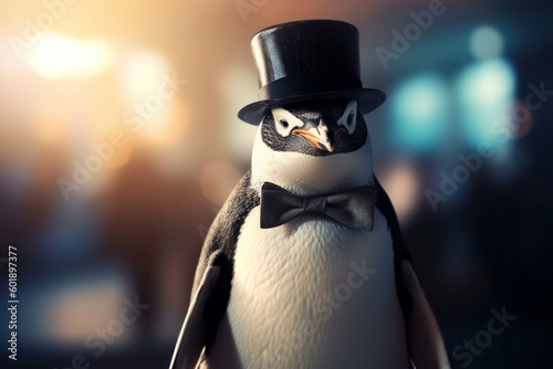 Anthropomorphic penguin dressed in a suit like a businessman. Business Concept. AI generated, human enhanced photo