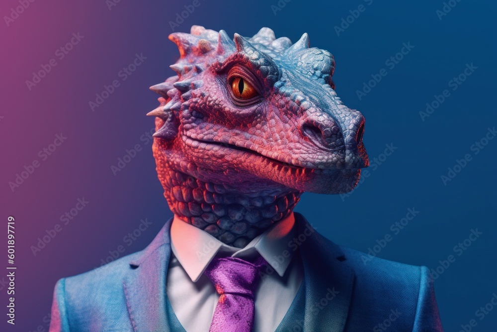 Anthropomorphic dragon dressed in a suit like a businessman. Business Concept. AI generated, human enhanced. Anthropomorphic dragon dressed in a suit like a businessman. Business Concept. AI generated, human enhanced.