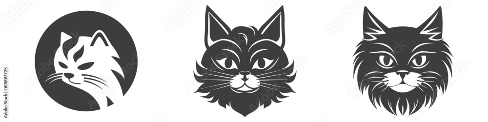Black cat head face silhouette icon set. Vector logo Black cat head face silhouette icon set. Vector logo