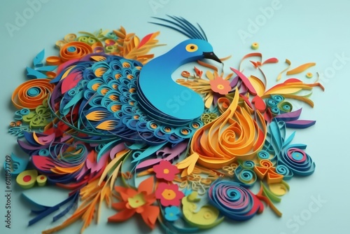 Abstract bird made of paper, hand made. Ecology concept. AI generated, human enhanced.