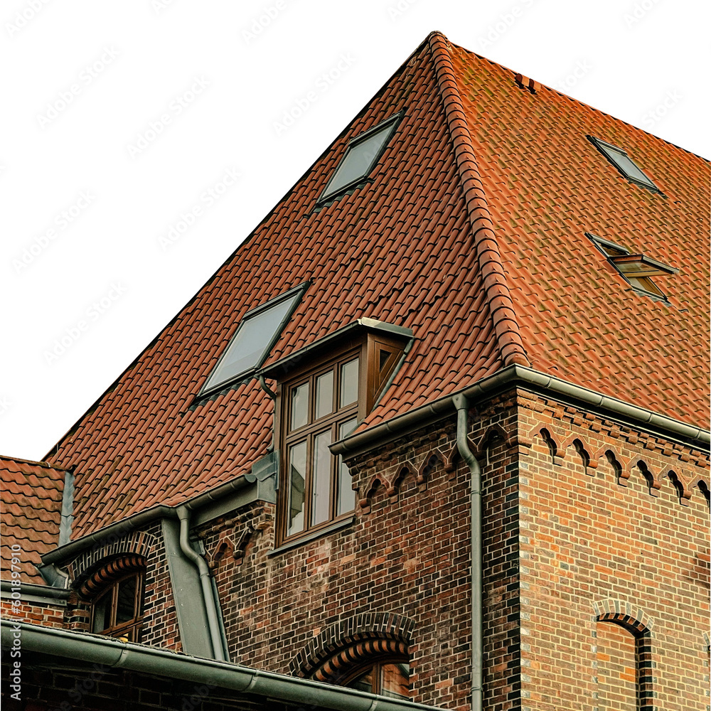 Roof of the house a brown brick building on white background transparent PNG background